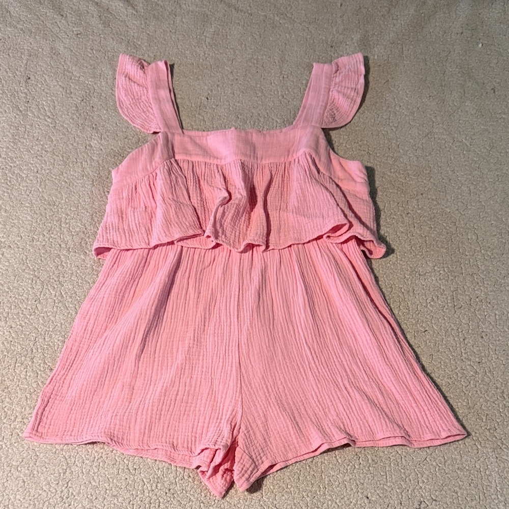 Heyson Chic Pink Ruffled Cotton Women's Romper Large